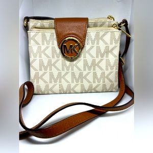 Michael Kors MK Cream and Tan Crossbody